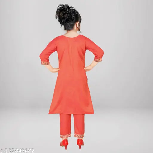 Girl's Embroidered Kurta with Trousers set