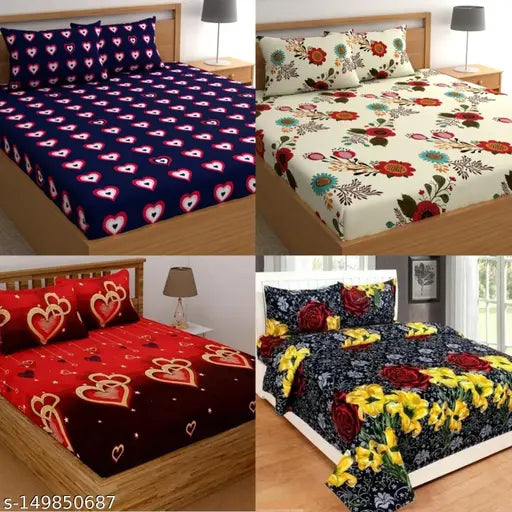 BEDSHEETS COMBO OFFER 4 WITH 8 PILLOW COVERS