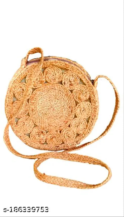 Malvolio 10 inch Diameter Coin Shape Jute Siling Bag For Women