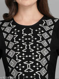 Black Embroidered Rayon Women Tops & Tunics