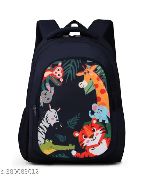 Frantic Waterproof Polyester 26 L School Backpack with Pencil/Staionery Pouch School Bag Daypack Picnic Bag For School Going Boys & Girls (Bk_Blue_Animals_24_A)