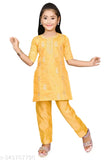 Yellow Chanderi cotton Embroidered Kurta Set For Girls