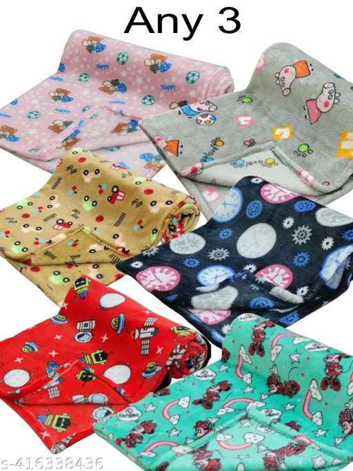 PACK OF 3 BABY AC BLANKET CARTOON PRINTS NEW BORN BLANKET