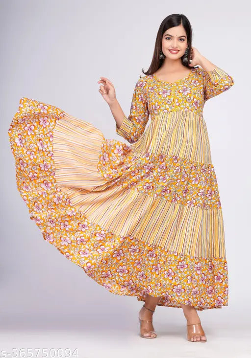 Women Printed Viscose Rayon Anarkali Kurta (Multicolor)