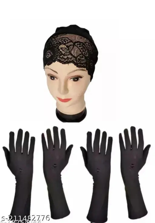 Under Hijab Cap & 2 Hand Gloves Muslim Women Head Wrap