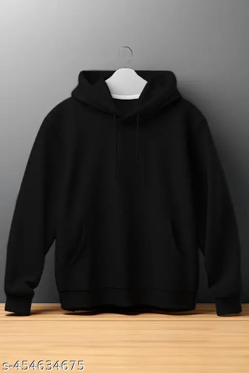 Boys Solid Hood Neck Full Sleeve Hoodies Tshirt Black