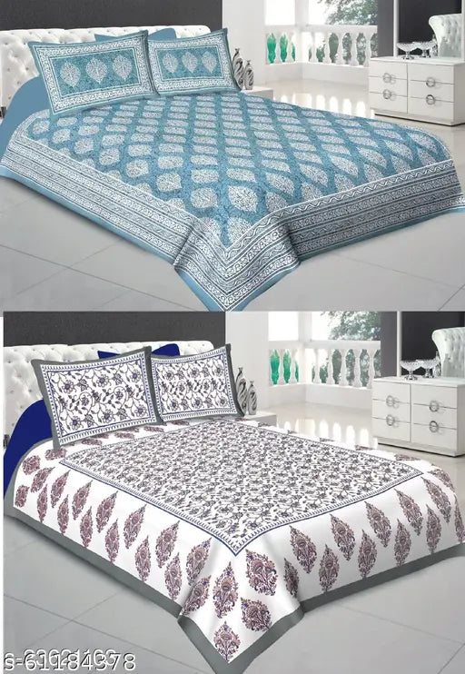 Jaipuri Pure Cotton Double Bed sheet Combo ( Pack Of 2)