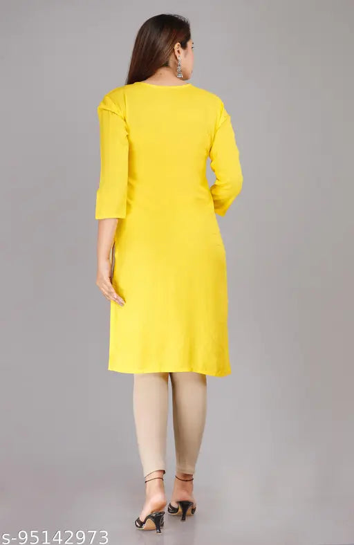 JD YELLOW COLOUR STRAIGHT EMBROIDERED KURTI