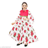 FORWARD FASHION Girl's | A-Line Maxi Gown | Printed Full Length Frock Dress | Girls Dress