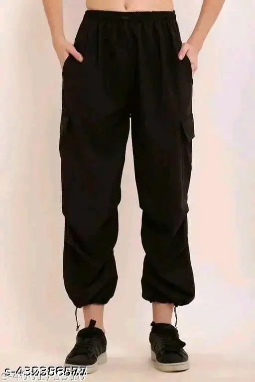 Zooni Collection Women|Parachute Black Pants|Parachute Cargo pants | Cotrise Cargo Black Lycra | Beggi|Cargo | Parachoot Joggers|NewArrival Baggy Cargo Wide Leg Cargo Loose fit Stretchable Pents| Wide Leg Cargo Women Cotrise Cargo | Cotton Blend Cargo |