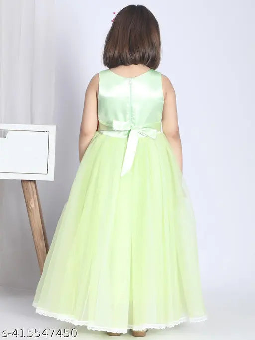 Toy Balloon Kids Millitery Green Full length Girls Party Wear Dress