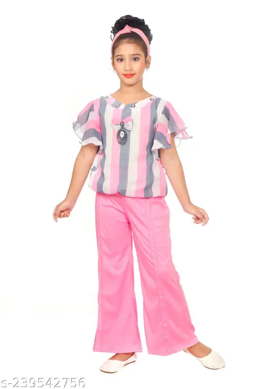 Pink Top Palazzos Set On Girls