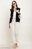 Woman Solid Long Sleeve Cotton Jacket (Black)