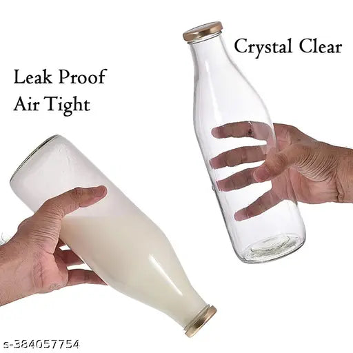 1000ml/1-Liter Glass Bottles with Extra Caps for Multipurpose Use (Pack of 2)