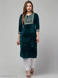 Women Premium Quality Embroidered Trending Design Velvet Kurti