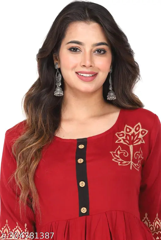 Women’s Rayon Maroon Anarkali Kurti