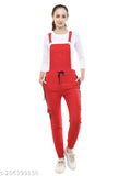 Women Pretty Trendy Stylish Fashionable Casual Regular Fit Full Length Western Wear Red Printing Stretchable Cotton Blend Dungaree Jumpsuits Pack Of 1 S-28, M-30, L-32 & XL-34