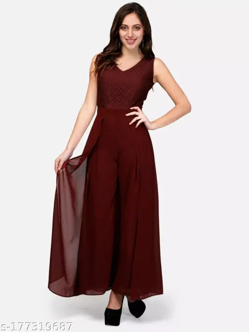 Women Brown Lace Layered Basic Jumpsuit