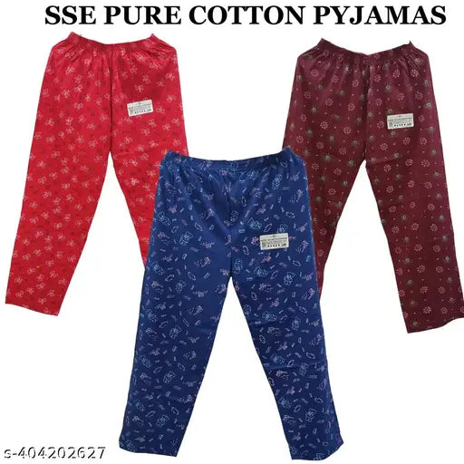 SSE 3 WOMEN AND GIRLS TRACK PANT LOWER PYJAMA COTTON PRINTED LOUNGE WEAR SOFT COTTON NIGHT WEAR PYJAMA MARRON, RED , BLUE