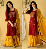 """Trendy Beautiful Embroidered Red Color Women's""""Kurti And Sharara Set""""