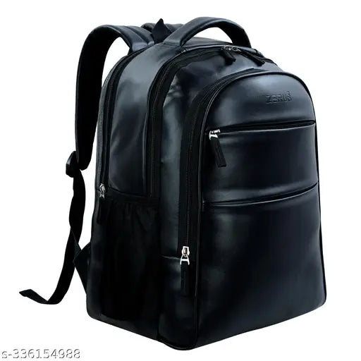 Premium Black Vegan Leather 40L Office Laptop Backpacks for Men Travel Bagpack For Women School Bag for Boys & Girls