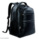 Premium Black Vegan Leather 40L Office Laptop Backpacks for Men Travel Bagpack For Women School Bag for Boys & Girls