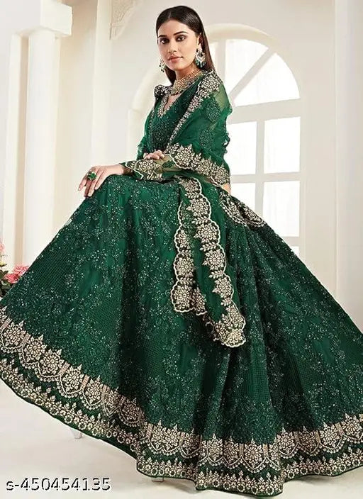 Designer Bridal Embroidered Lehenga choli with dupptta for girl's and women's || Dark Green Embroidered Lehenga Choli with dupptta for girl's and women's || Lehenga with Heavy Embroidery ||