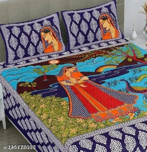 Jaipuri Printed Cotton Bedsheet With 2 Pillow Covers