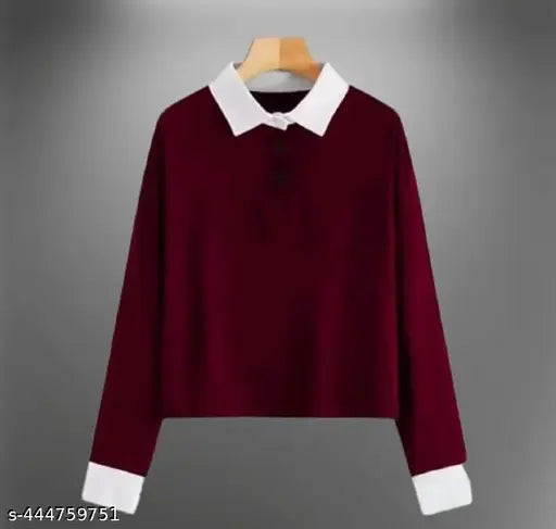 """""Women's Solid Polo Neck Full Sleeve Sweatshirts Tshirts""""""Maroon