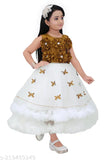 Elegant 3D Flower Designer Frock with Gold Butterfly and Floral Embellishments for Girls