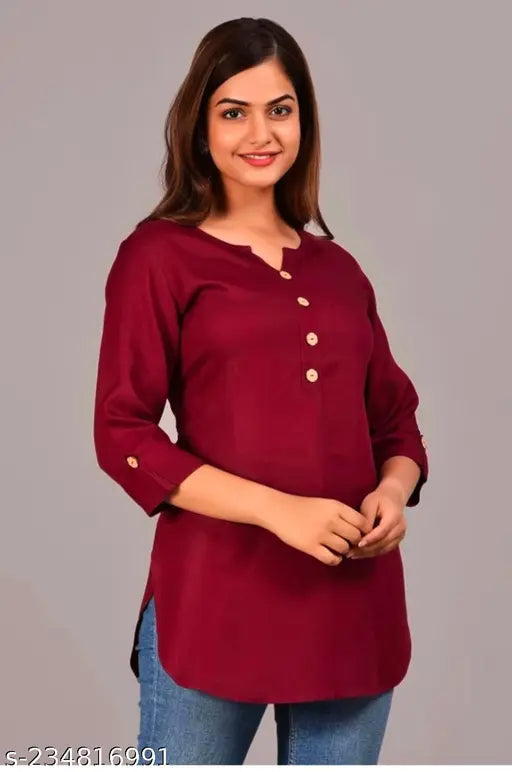 New Designer Maroon Color Tunics & Tops Crepe Printed Kurti For Women's On Lowest Price & Best Quality