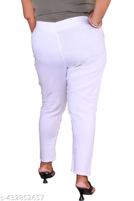 Fashion Zest Plus Sizes Cotton Lycra White Pants