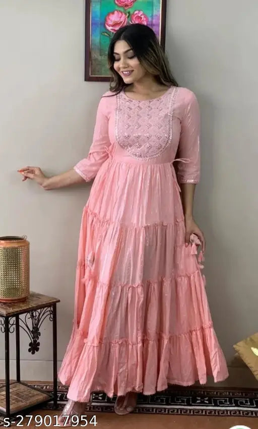 " Women Embroidered Viscose Rayon Full Lenght Anarkali Kurta (Pink) |kurta for women|anarkali kurta| "