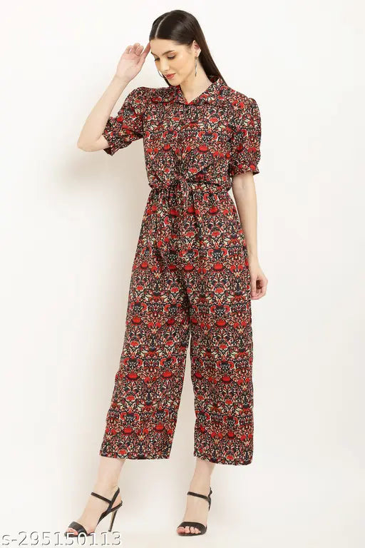 Trendy Printed Jumpsuit Black In Color Two Piece Western Style For Ladies