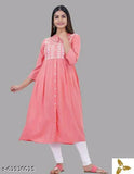 Trendy Beautiful Embroidered Peach Color Womens Kurti