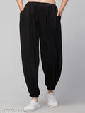 Women Regular Fit Black Blend Trousers Solid Viscose Women Harem Pants