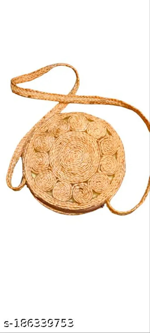 Malvolio 10 inch Diameter Coin Shape Jute Siling Bag For Women