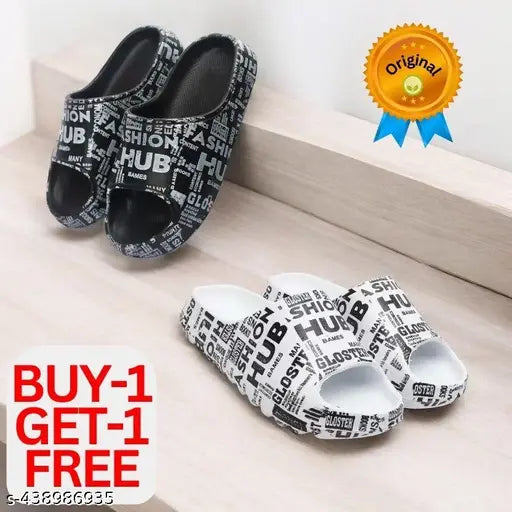 Boys New Stylish Printed Combo Slides for Boys, Very Comfortable, Light-weight, Washable, Slipper for Boys. (Pack of 2)