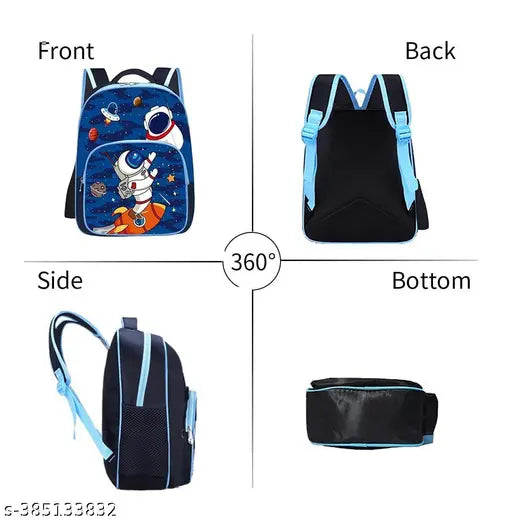 Polyester 26 L School Backpack With Pencil School Bag Class 1 to 8 Daypack(BK_Blue_Flying_Rocket_24)