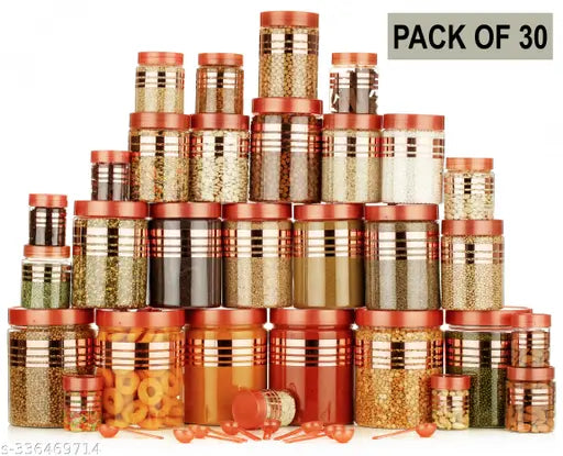 Corzona Airtight Unbreakable kitchen storage container set With 30 Spoon free 6pcs 250ml,6pcs 350ml,6 pcs 650ml,6pcs 1200ml,6pcs 2000ml(pack of 30,Rose Gold)