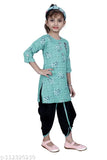 Hariyal Creation Kids Party/Festive Rama Green Designer Checked Patiala Suit For Girls