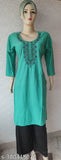 women's woolen computer embroidery work kurti in RAMA GREEN colour.