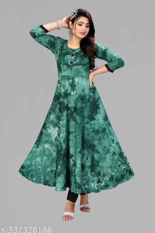 Long Dori Patched Designer Green Anarkali Full Ghera Kurti