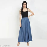 Western Long Ankle Length Denim Blue Skirt With Elastic Pattern |Denim Skirts |Skirts |Skirts For Women |Ankle Length Skirts |Long Skirts |Women Skirts|