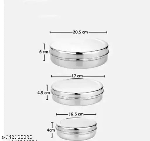 STOREeASY STAINLESS STEEL PURI DABA/ROTI DABA/CHOCHLATE BOX/DRY FRUIT CONTAINER(PACK OF 3PCS)HIGH QUALITY STAINLESS STEEL PRODUCT--700ML/900ML/1200ML