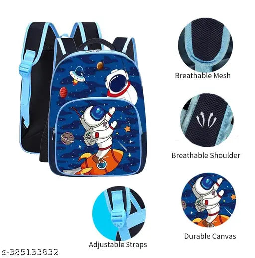 Polyester 26 L School Backpack With Pencil School Bag Class 1 to 8 Daypack(BK_Blue_Flying_Rocket_24)