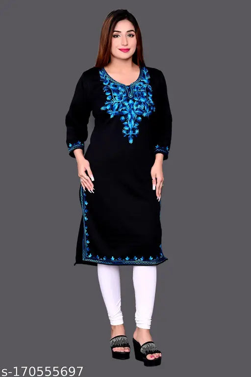 woolen Kurtis winter Kurtis fleece KurtisWomen's Straight EmbroideredWoolen kurti , kurti for winter, woman kurti, embroidery kurti