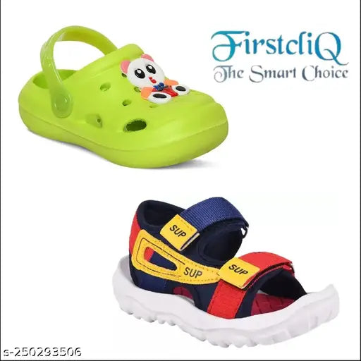 Firstcliq Sandal Super & Panda Crocs Green Comfortable Pairs of Combo