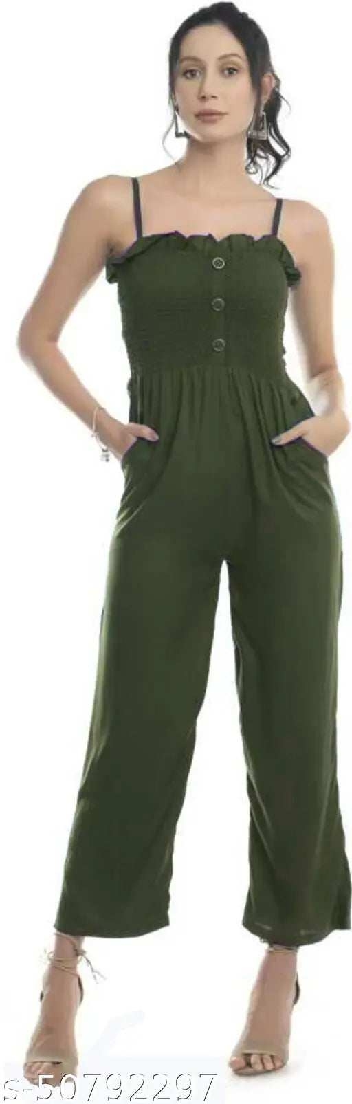 DNEXT Women's Rayon Solid Jumpsuit Olive Green