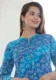 Women cotton blue bandej printed anarkali dress kurta